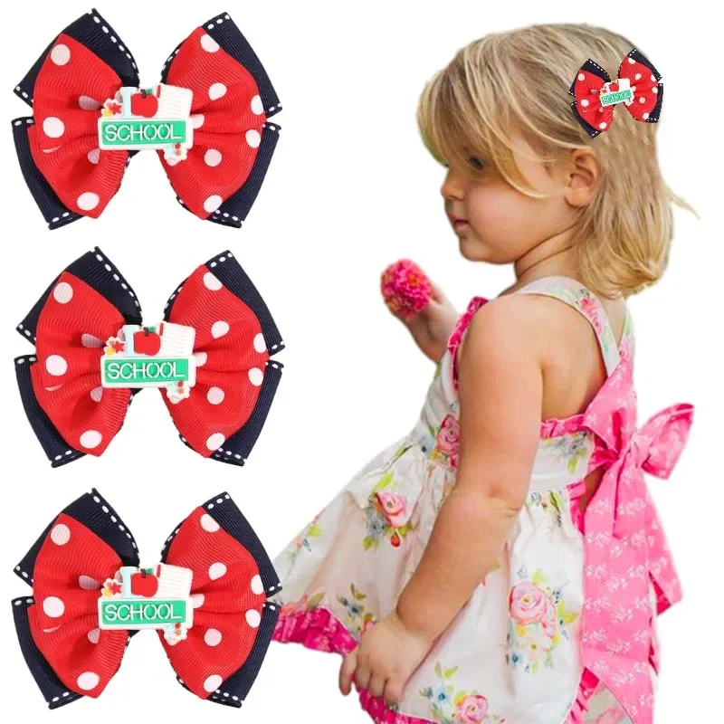 

ncmama 2Pcs Exquisite Back To School Hair Bows Clips Fashion Headwear Sweet Girl Dot Bow Hairpin Barrettes Kids Hair Accessories