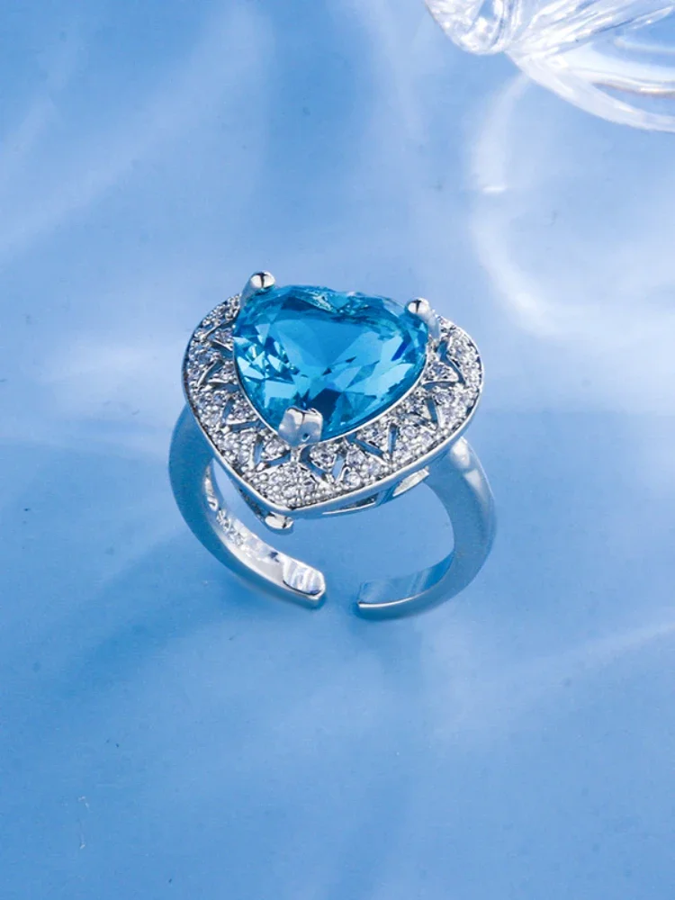 

Модное взрывчатое морское синее кольцо с любовью, открытое посеребренное кольцо S925, женское Сверкающее, полностью из бриллиантов, элегантное, темпераментная Мода