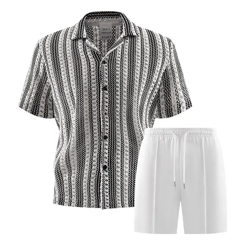 

Summer 2026 Men's Trendy Ice Silk Beach Shirt Set Short Sleeve Casual Sports Suit Shorts And Shirt Combo from China