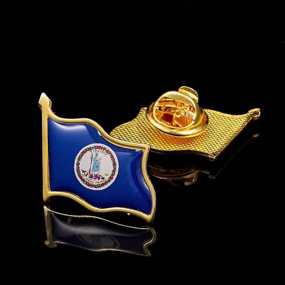 الولايات المتحدة الأمريكية كومنولث ولاية فرجينيا المينا المعدنية ثلاثية الأبعاد يلوحون العلم الوطني الولايات المتحدة البلد شارة بدبوس التلبيب