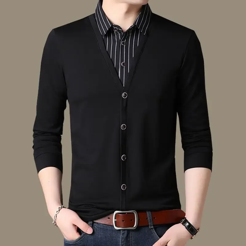 Pullover Formal Plain Male Sweatshirts Unicolor Mens Polo Shirts Business Korean Autumn Winter Original Xl Luxury Social Elegant