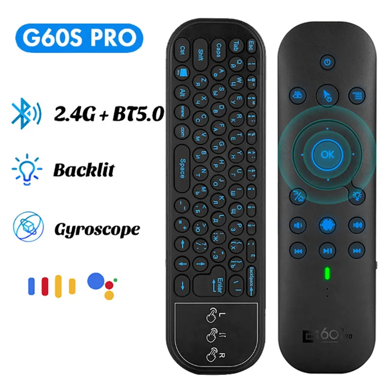 G60S Pro BT 5.0 2.4G Wireless Gyroscope Air Mouse Voice Remote Control Russian/English Mini Keyboard for Android Smart TV Box PC