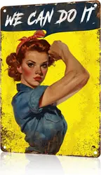 Retro Women Tin Sign We Can Do It Wall Art Funny Rustic Wall Decor Metal Signs World War 2 Poster Bars Pubs Shop Home Office Dec