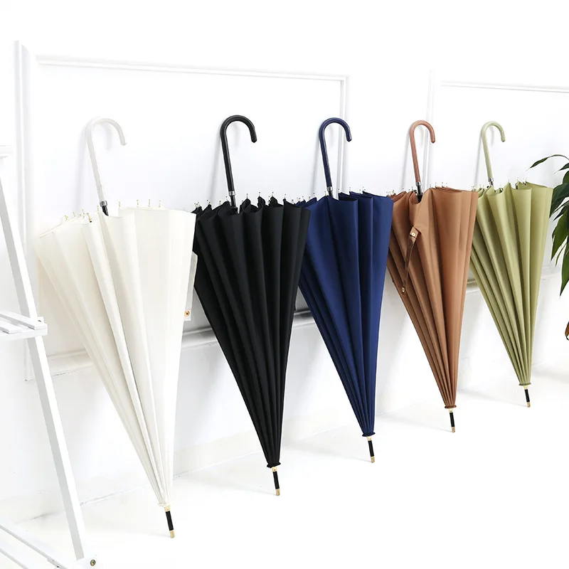 Home Umbrella long handle hook 16 rib automatic sunny wind-resistant double curved handle large high-value Japanese sun umbrella