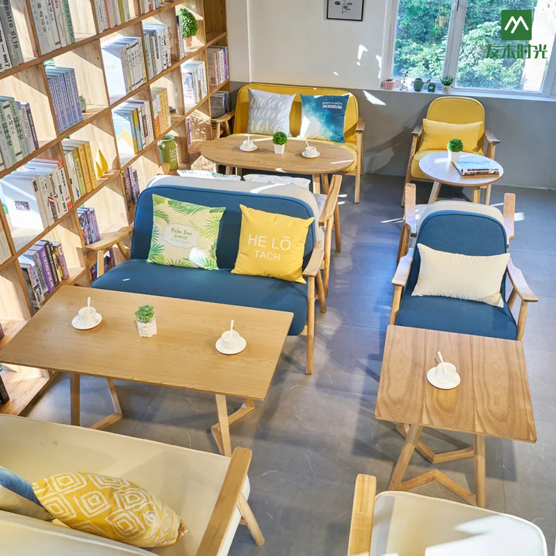 Library Office Leisure Table Negotiation Table and Chair Combination Solid Wood Western Restaurant Catering Milk Tea Shop Cafe S