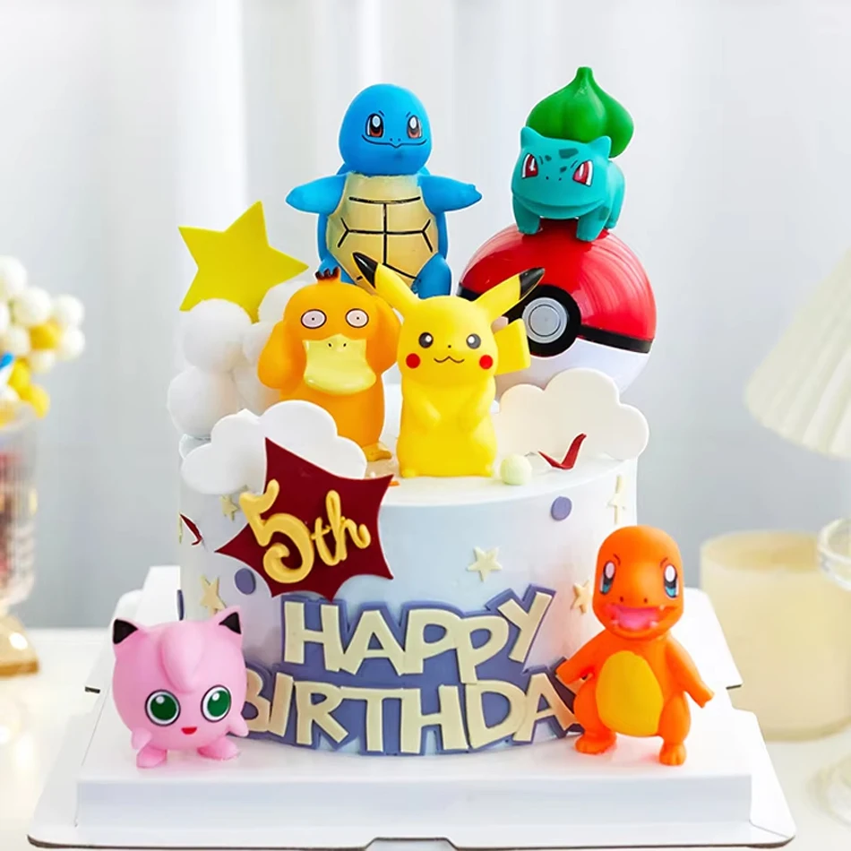 6-8pcs/set Anime Action Figures Toys Model Charmander Duck Turtle  Kawaii  Animal Dolls  Cake Decoration Gift