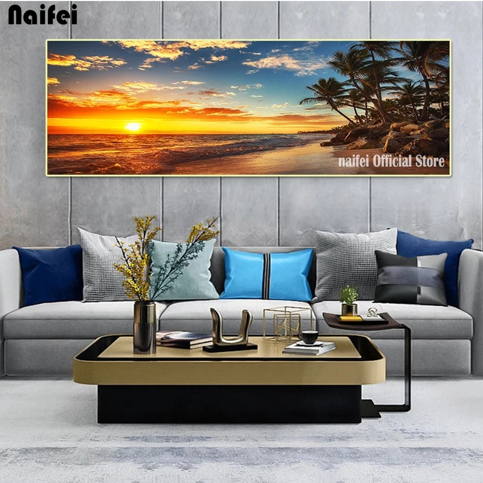 5D Diy Diamond Painting Cross Stitch Kit Sunset Seascape With Palm Trees Pictures Mosaic Diamond Embroidery Square/Round Drill