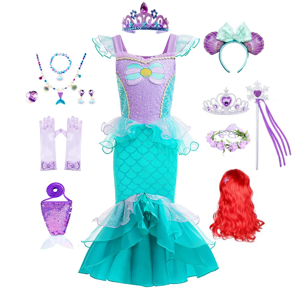 Disfraz de princesa con lentejuelas para niña, vestido de sirena pequeña, disfraz de Cosplay ostentoso, fiesta de cumpleaños, ropa de Halloween