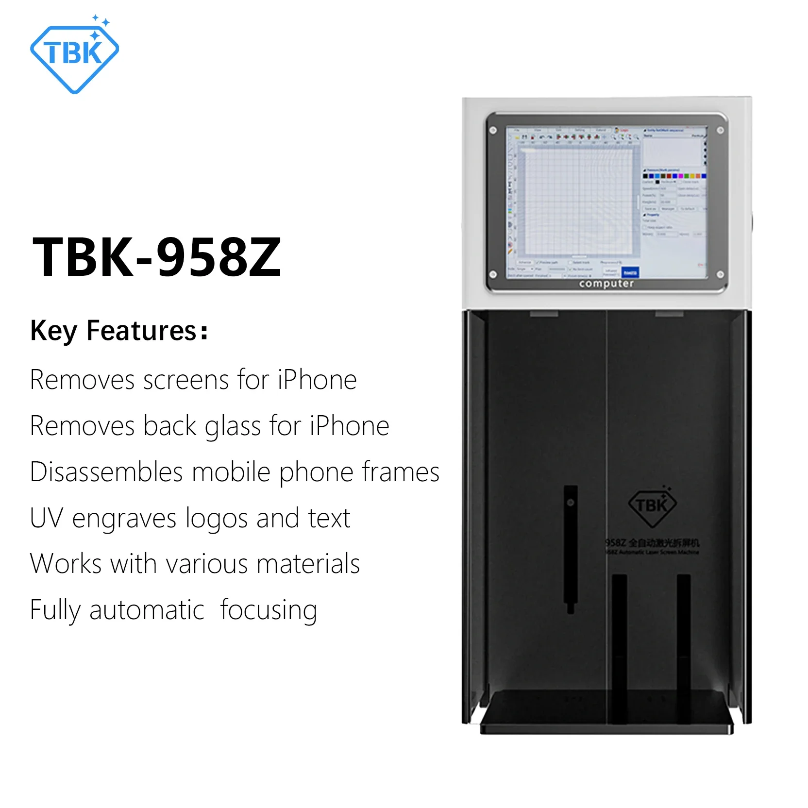 TBK Team Factory 958Z cold light UV 3W engraver machine for separation screen