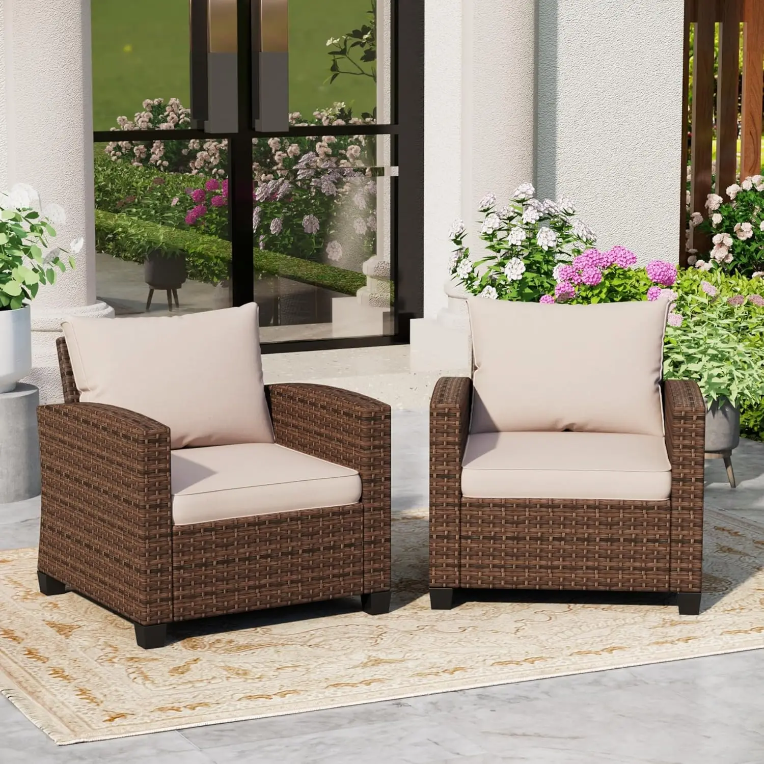 

2 шт. коричневых садовых стульев из ротанга с подушками 4 дюйма, мебель для патио и двора, на заказ