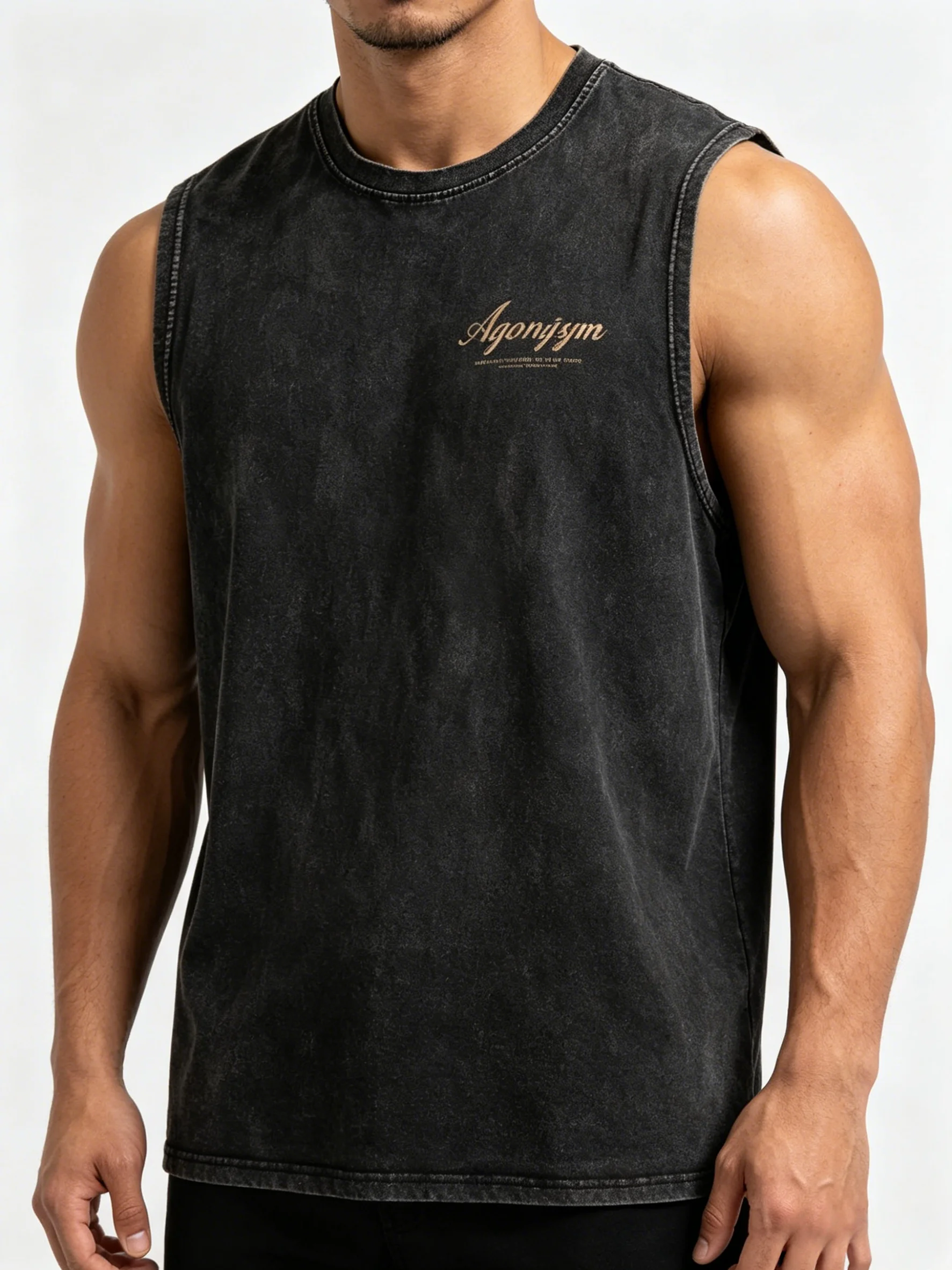 Vintage Acid Washed Agongym Graphic Tank Top For Men Loose Fit Sleeveless Muscle Tee Gym Bodybuilding Training Vest Sports Shirt