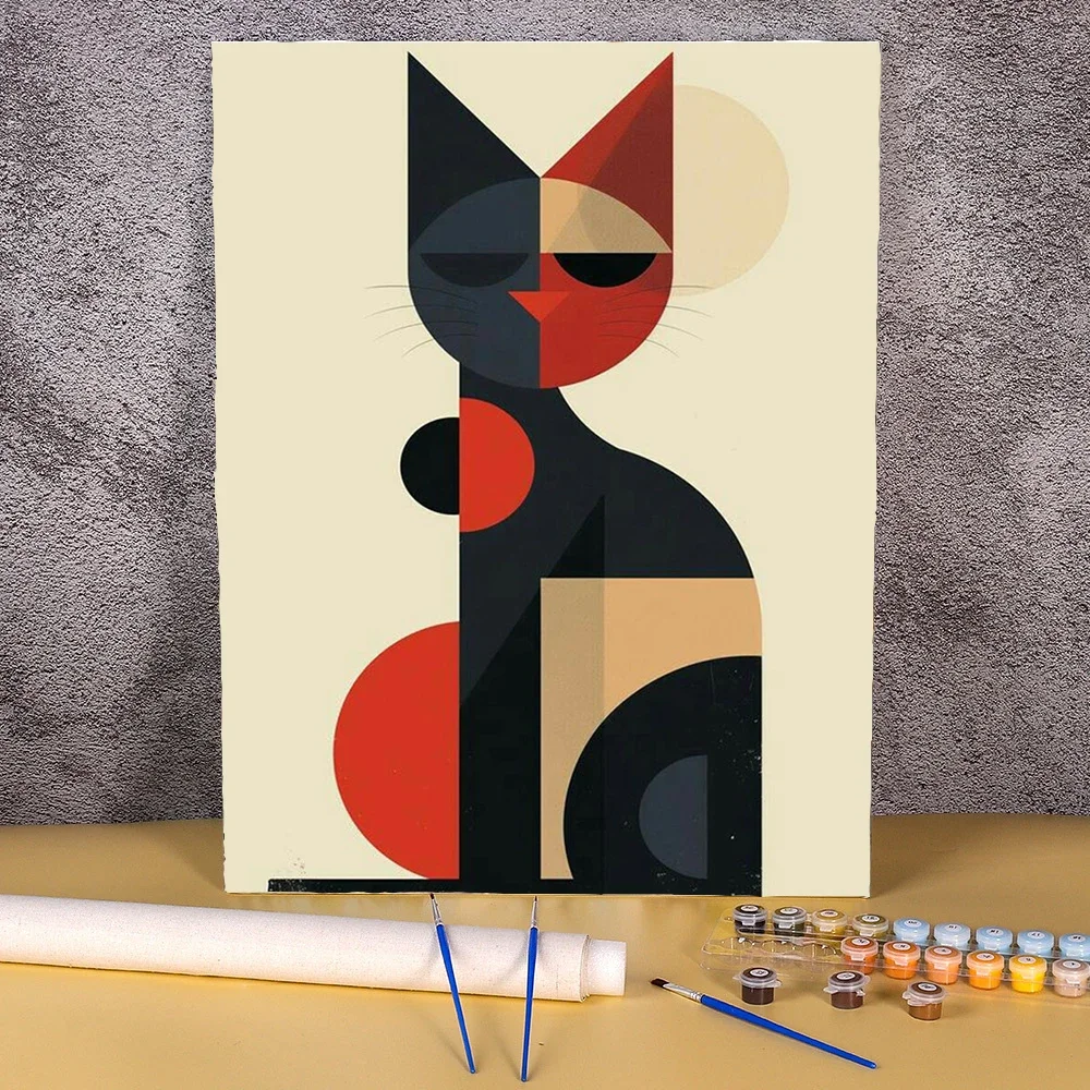 Abstract Cat Paint By Numbers Oil Painting Package Adults Number Painting Cartoon Hand Paint Kits Picture On Canvas Home Decor