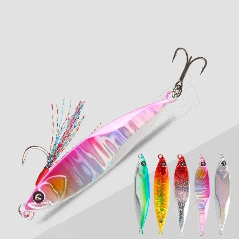 10 g 47 mm Mikro-Metall-Jig-Angelköder mit Drillinge und Lametta-Assistent-Haken, Shore Casting, harter Köder für Forellenbarsch-Lichtspiel