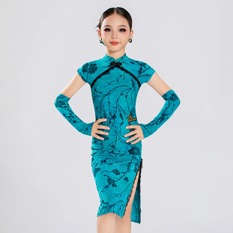 

Ретро Cheongsam улучшенные детские бальные костюмы для латинских танцев в китайском стиле, тренировочные платья для выступлений для детей и девочек