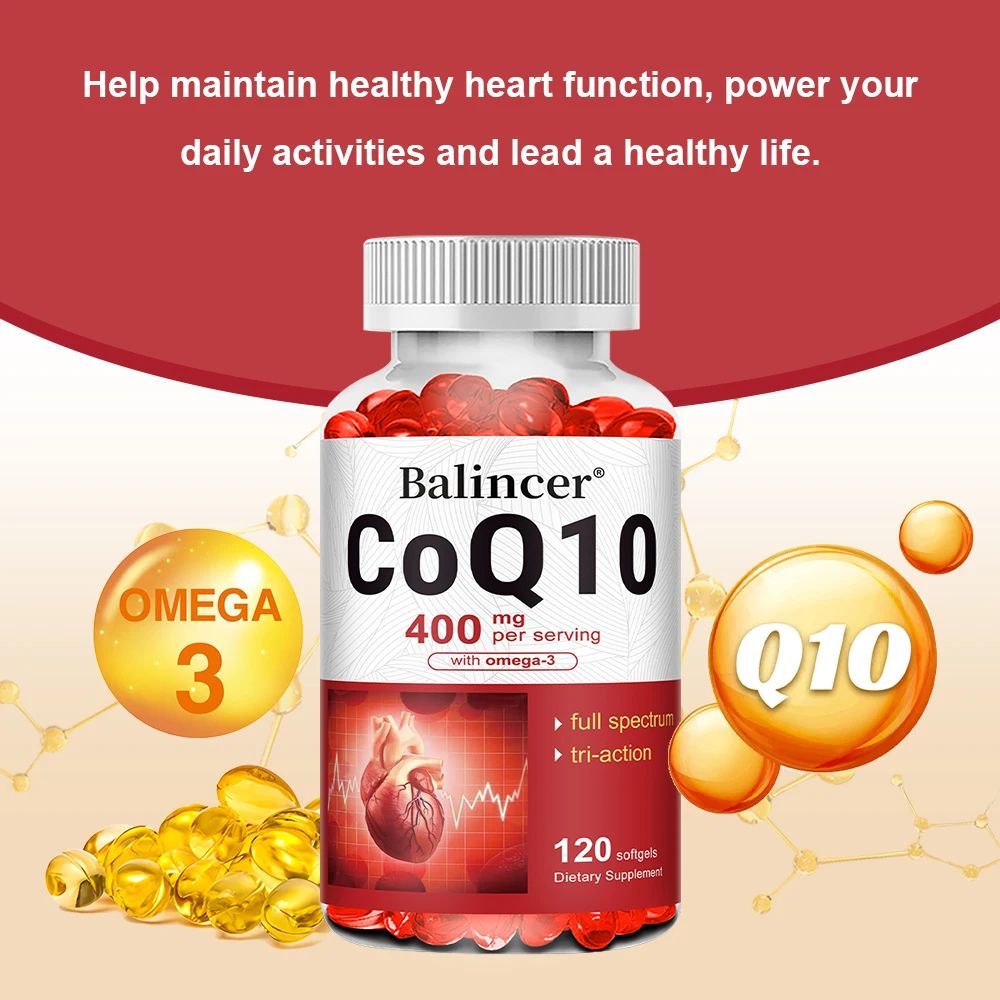 CoQ10 Softgels 400mg with Omega 3 Fatty Acid, Highly Absorbable Ubiquinone, Heart Health & Energy Production, Antioxidant​