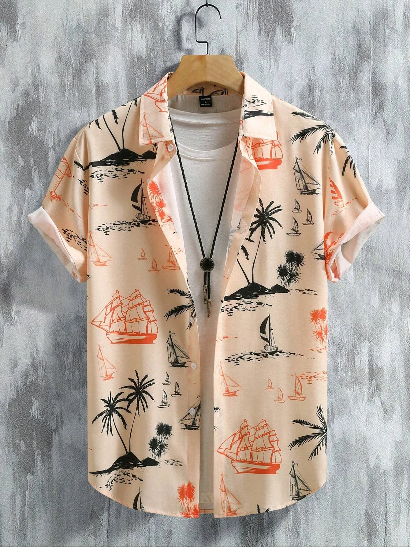 Men's Coconut Tree Graphic Print Short Sleeve Lapel Shirt Tops Men's Casual Button-Down Shirts For Summer Daily Wear And Resort