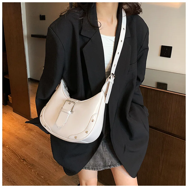 JIAERDI Sweet Cool Girls White Shoulder Bag Women Vintage Rivet Leather Y2k Bags Female Harajuku Solid Messenger Bag Handbag New