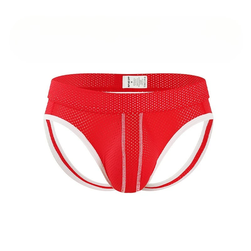 Mesh Jockstrap for men Low Rise Breathable Open Back Underwear Sexy Contrast Trim Bikini Thong Youth U Convex Pouch Udnerpants