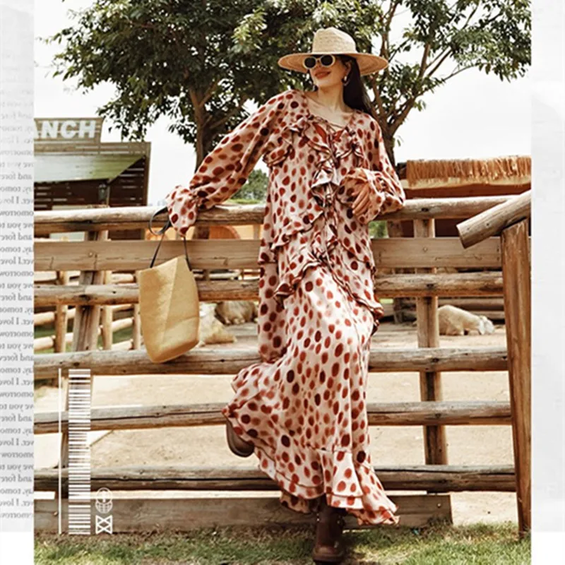 

TIYIHAILEY Dresses Long Lantern Sleeve Women Dot Ruffles 2 Pcs Fashion 2025 Loose Dresses Ladies Maxi Spring Autumn