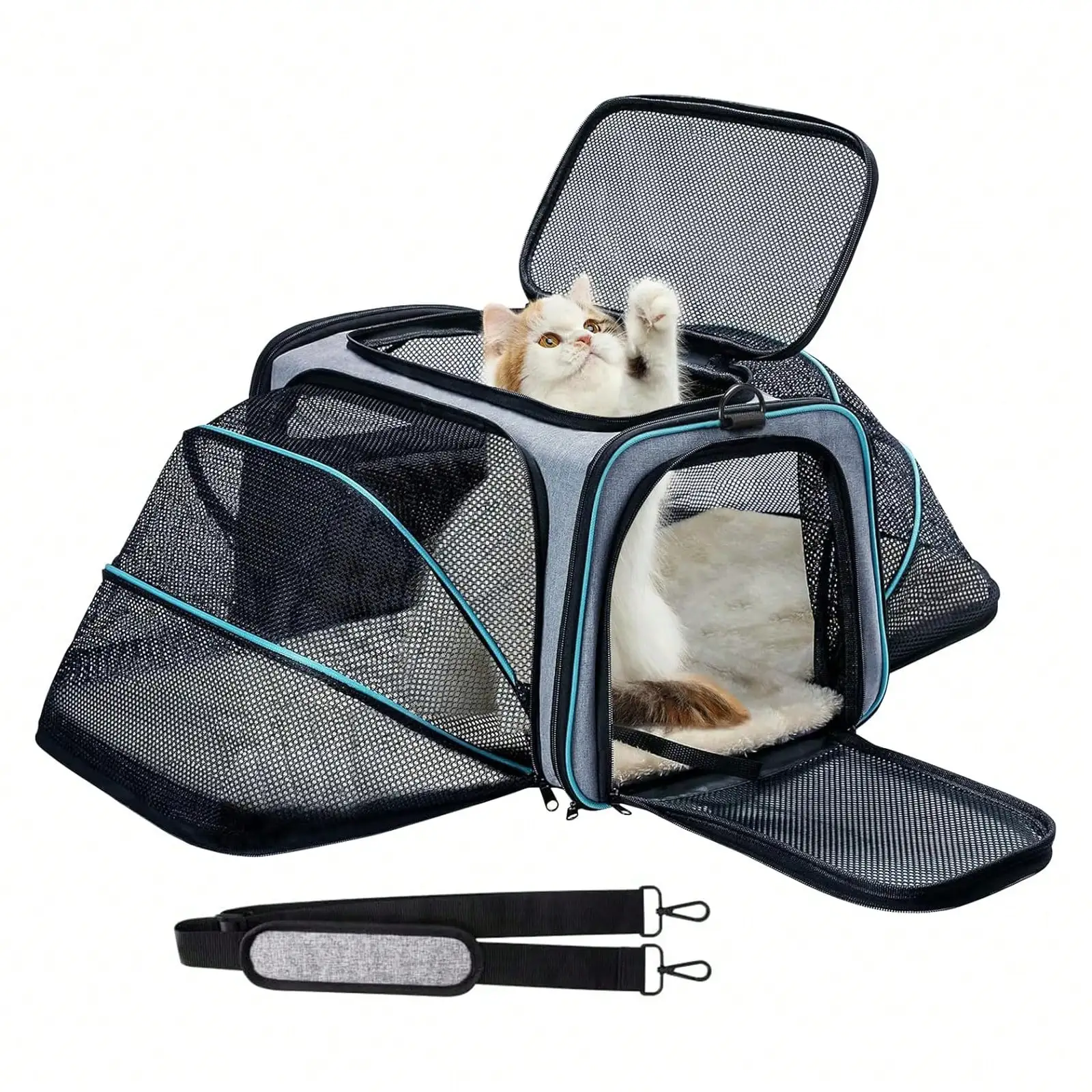 

Pet Carrier, Large Soft Sided Pet Travel Carrier 4 Sides Expandable Cat Collapsible Carriers With Removable Fle