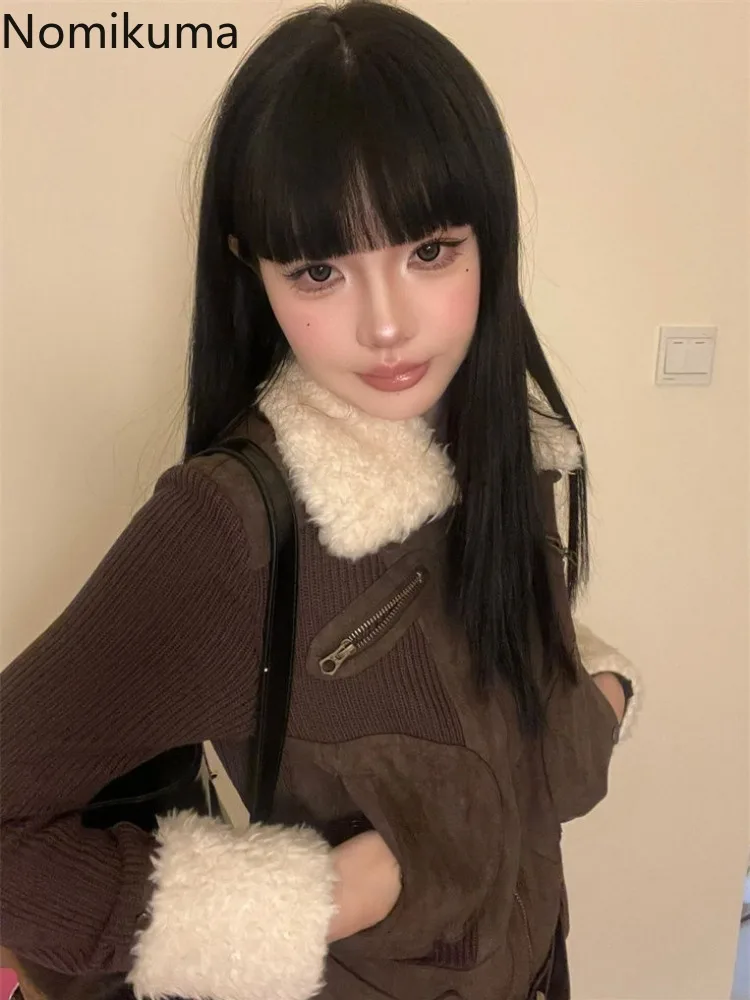 Streetwear Short Jackets Women's Clothing Vintage Lamb Wool Y2k Tops Thicked Warm Fashion Casual Korean Coats 2024 Ropa Mujer