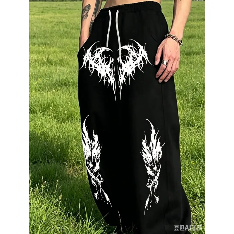 Original Design Gothic Dark Style Men's Casual Sports Jogging Pants, The First Choice for Spring Campus Fashion