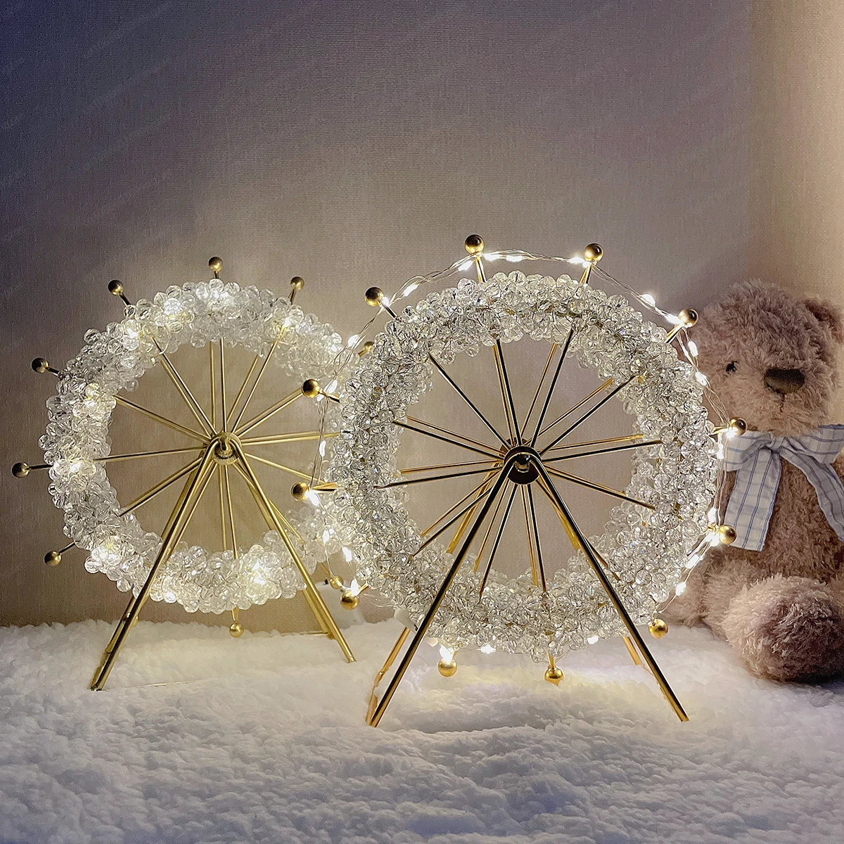 Noria estrellada para el aliento del bebé y material artesanal hecho a mano, adornos creativos de cuentas de cristal nocturnos para escritorio, decoración de la habitación