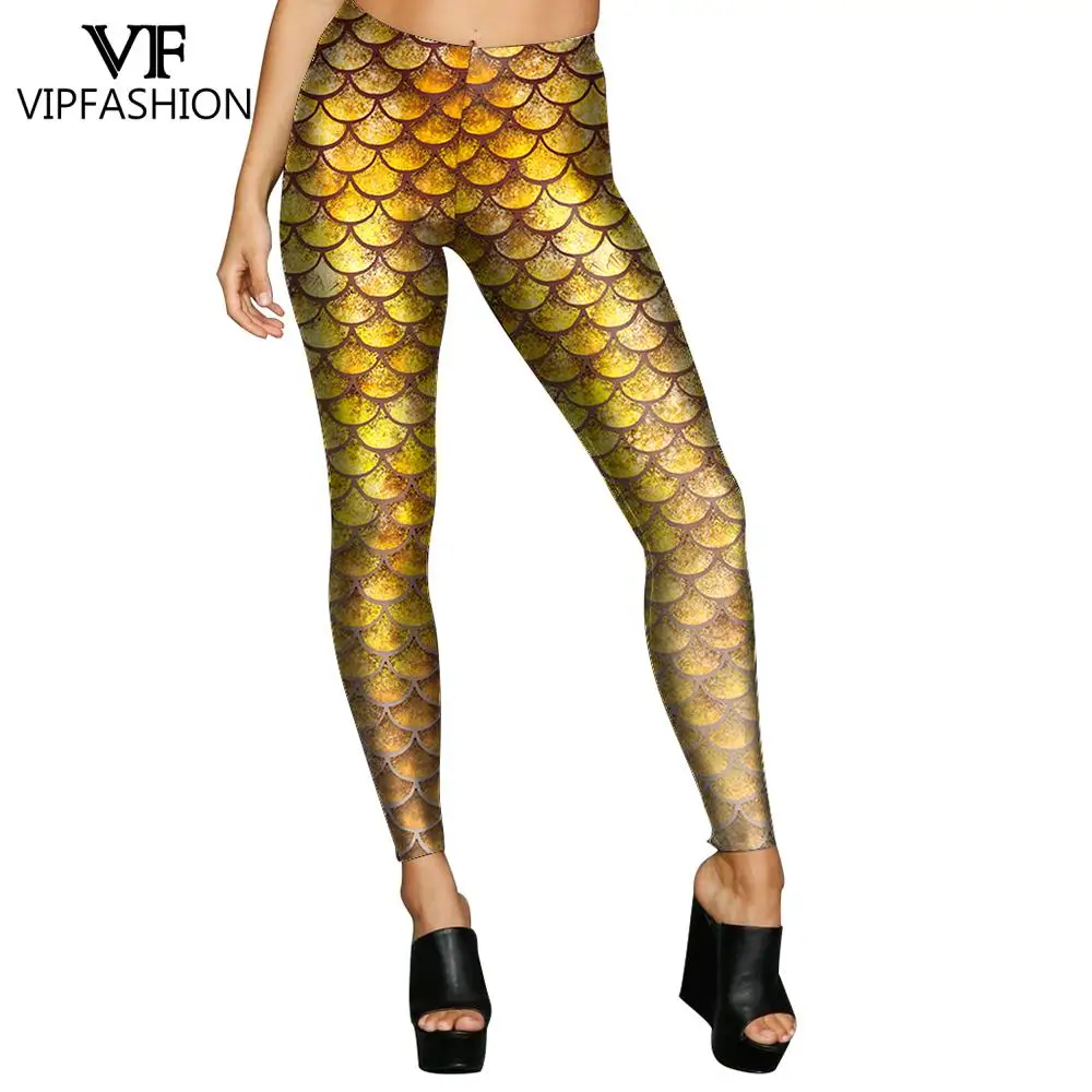 VIP FASHION Legging a vita alta elasticità sottile Spandex magro Sexy bilance colorate stampate Push Up Fitness pantaloni Legging a sirena