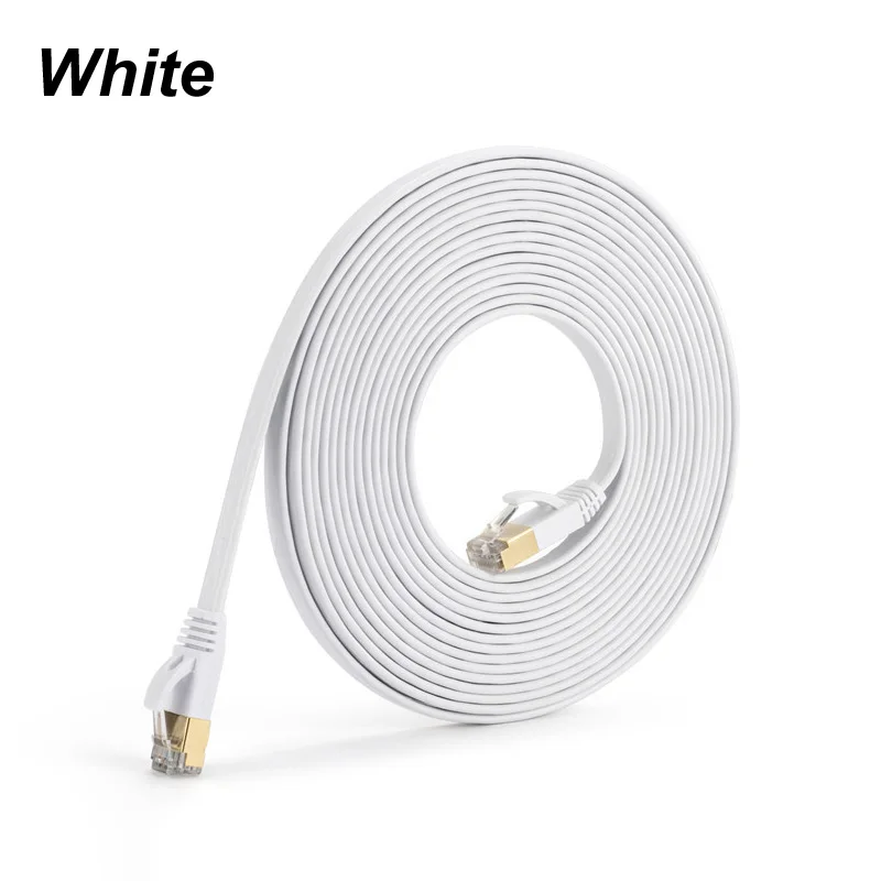 Biały/czarny Cat7 Cat 7 kabel płaski Ethernet RJ45 kabel sieciowy Patch Cord 10Gbps 600MHz dla Modem Router 3m 5m 10m 15m 25m