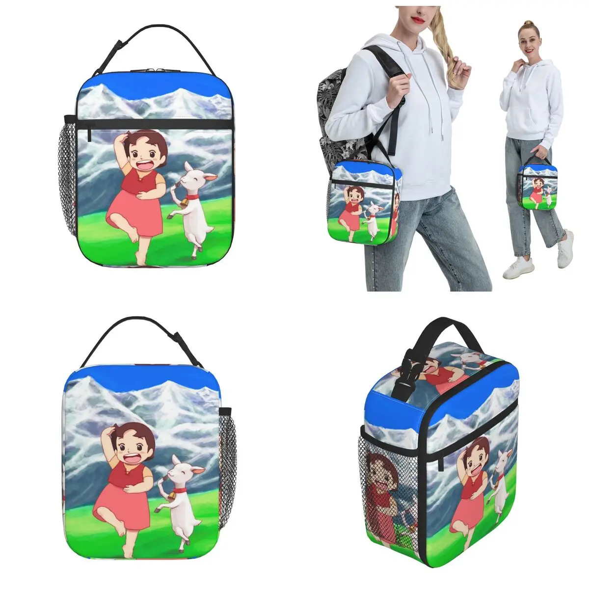 Heidi And Sheep Insulated Lunch Bag for Men Women The Girl Of The Alps Food Bag Portable Thermal Cooler Bento Box For Travel