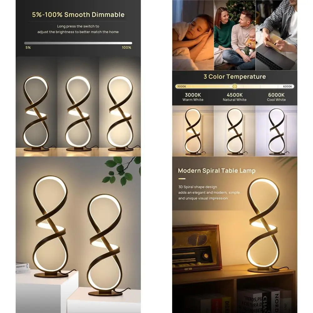 

Светодиодные настольные лампы-спирали с сенсорным диммером, 3 цветовые температуры, современные прикроватные светильники для гостиной, спальни, идеальный подарок