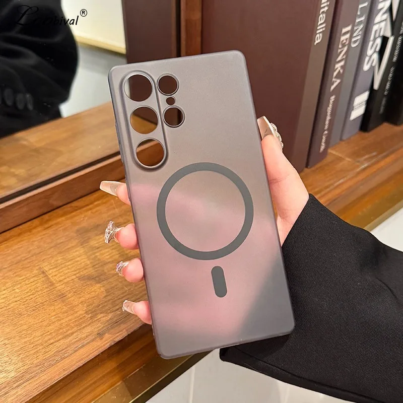Matte Transparente Harte PC-Hülle für Samsung Galaxy S24 S25 S26 Ultra S22 S23 Plus mit MagSafe, Magnetische Ultra-Schlanke Mattierte Abdeckung