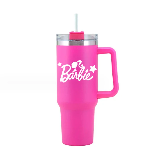 Cartoon Barbie Thermos Water Cup 1200ML Large Capacity Stainless Steel Water Bottle Juice Coffee Insulated Straw Cups Gift