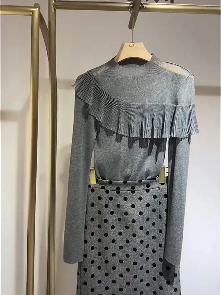 

Retro Faion Knitted Top Women's Spring New Gentle Sle Versatile Blouse Ele Long Sve Casual Wear for All