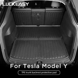 LUCKEASY For Tesla Model Y 2021-2024 Rear Seat Backrest Protective Pad Trunk Mat Car Interior Accessories Anti-Kick Pad