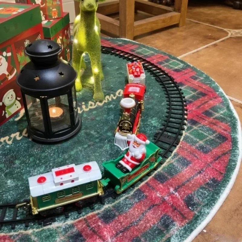 クリスマスツリーの装飾,電気おもちゃ,線路フレーム,音と光のレールが付いた鉄道車両,子供のためのクリスマスの誕生日プレゼント