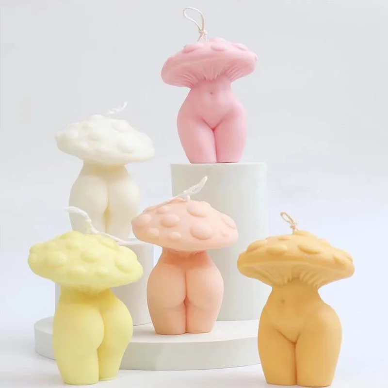 3D female Woman Mushroom body candle mold Home Scented Candle Making DIY Mushroom Head Human Body Silicone Candle Mould Supplies