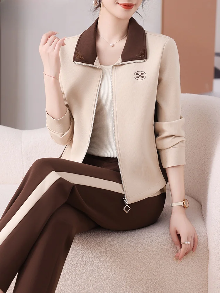 

Fashionable Autumn Outfit Set for Middle-Aged And Elderly Mothers Casual Sporty Women's Two-Piece Suit Korean Style Long Pants