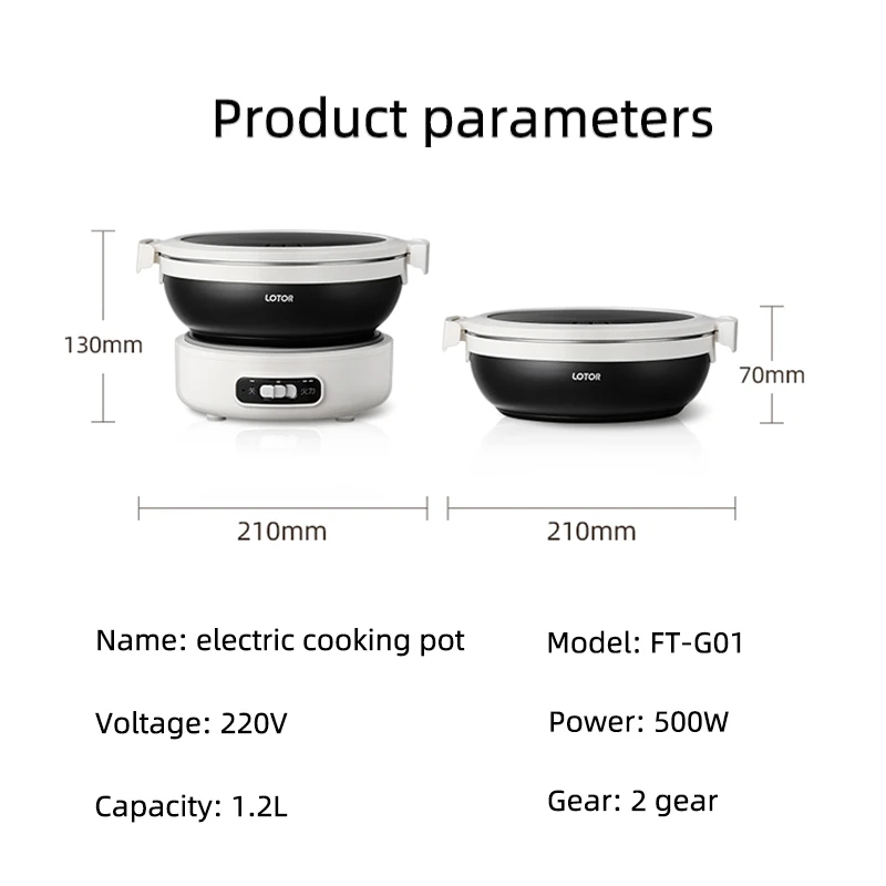 1.2L Electric Cooking Pot Portable Multicooker Travel Folded Rice Cooker Split Hot Pot 304 Stainless Steel Electric Skillt 500W