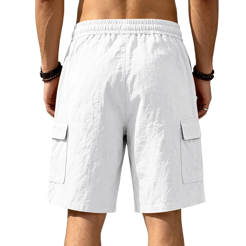 Amerikanische Multi-Pocket-Overalls für Herren, Outdoor-Sport und Freizeit, lockere, einfarbige Leinen-Overalls, Fünf-Punkt-Shorts – Detail 3