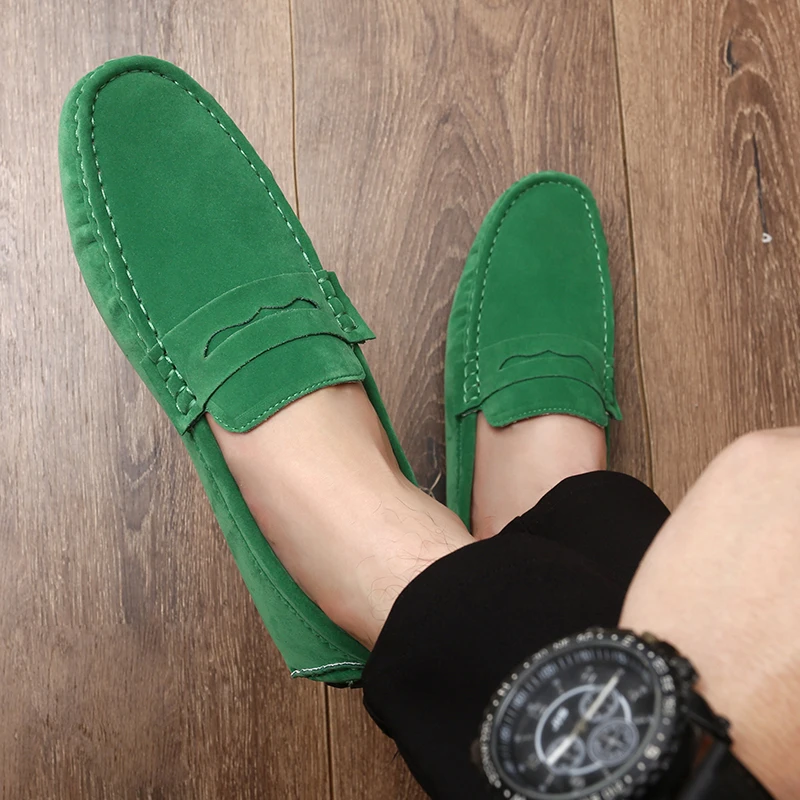 Comfortable Slip-on Driving Shoes Classic Suede Leather Men's Loafers Soft Bottom Male Moccasins Handmade Color Dress Flats