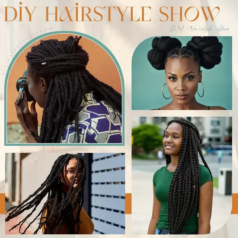 وصلات شعر كروشيه صناعية من الصوف البرازيلي للنساء، خيوط شعر أفريقية للأسود الطبيعي، ضفائر جامبو ﻿