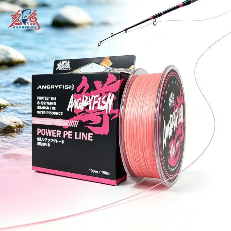 ANGRYFISH Trout Series Pink Edition 8-Strand Braided PE Fishing Line, 100m/150m, High Abrasion Resistance,Slow Fading for Stream
