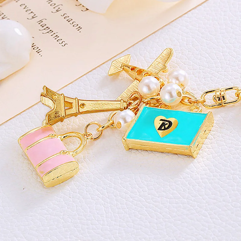 Fashion Crystal Keys Bag Shape Charm Keychain Airplane Girl Crystal Rhinestone Heart Key Rings