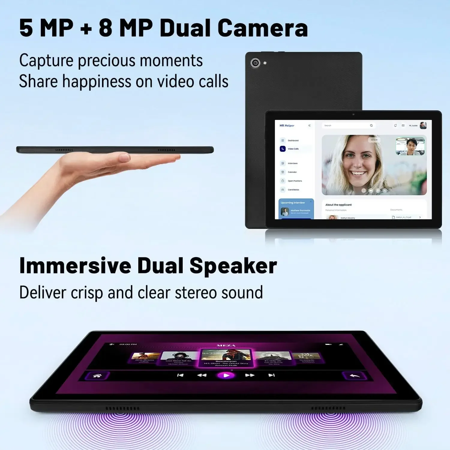태블릿 10인치 안드로이드 14 옥타코어 8GB 램 64GB 롬 1280x800 IPS 태블릿 PC WiFi6 블루투스5.3 와이드바인 L1 듀얼 카메라 스피커