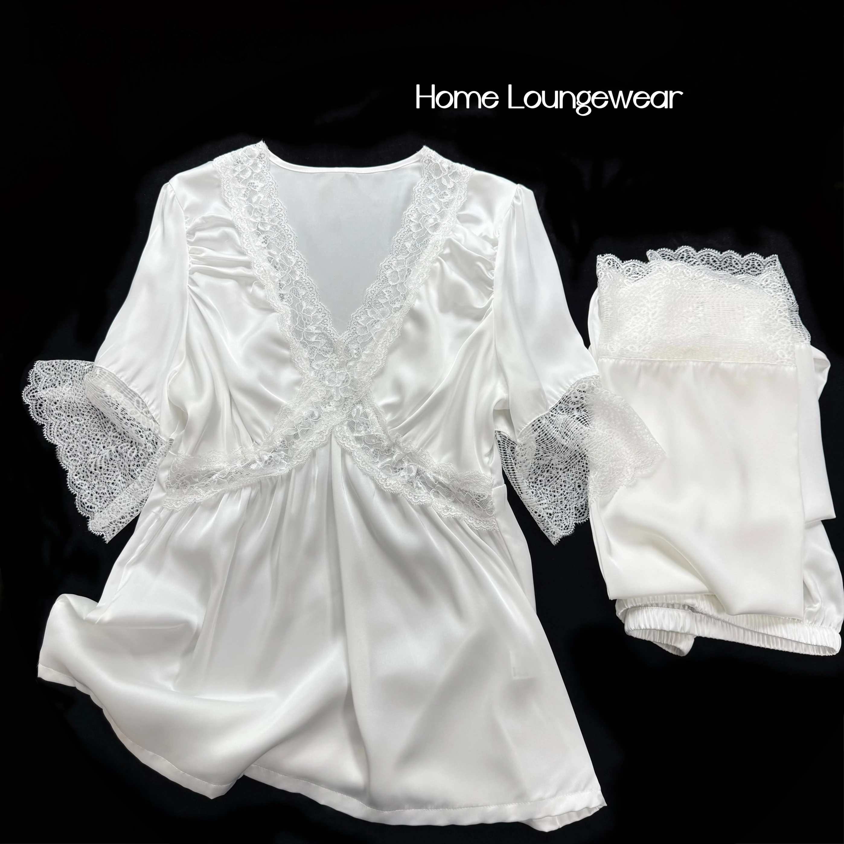 

2025 new sexy ice silk short-sleeved pajamas women's sweet and elegant with chest pads, cool and comfortable loungewear set