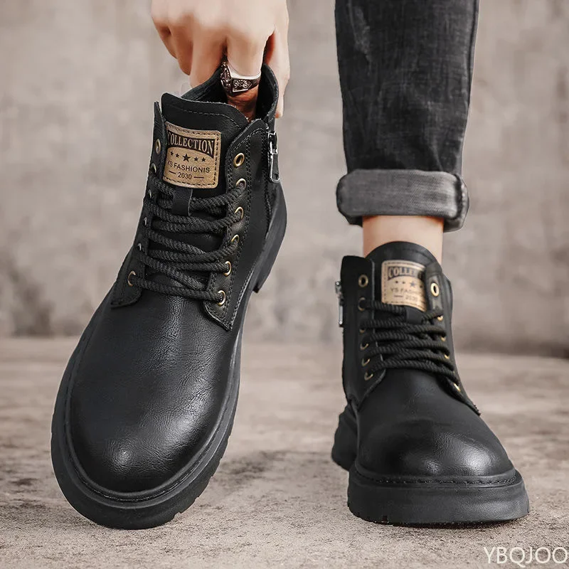 

Autumn winner new retro comfortable high top shoes fashionable versatile casual warm short boots Elegant minimalist men shoes