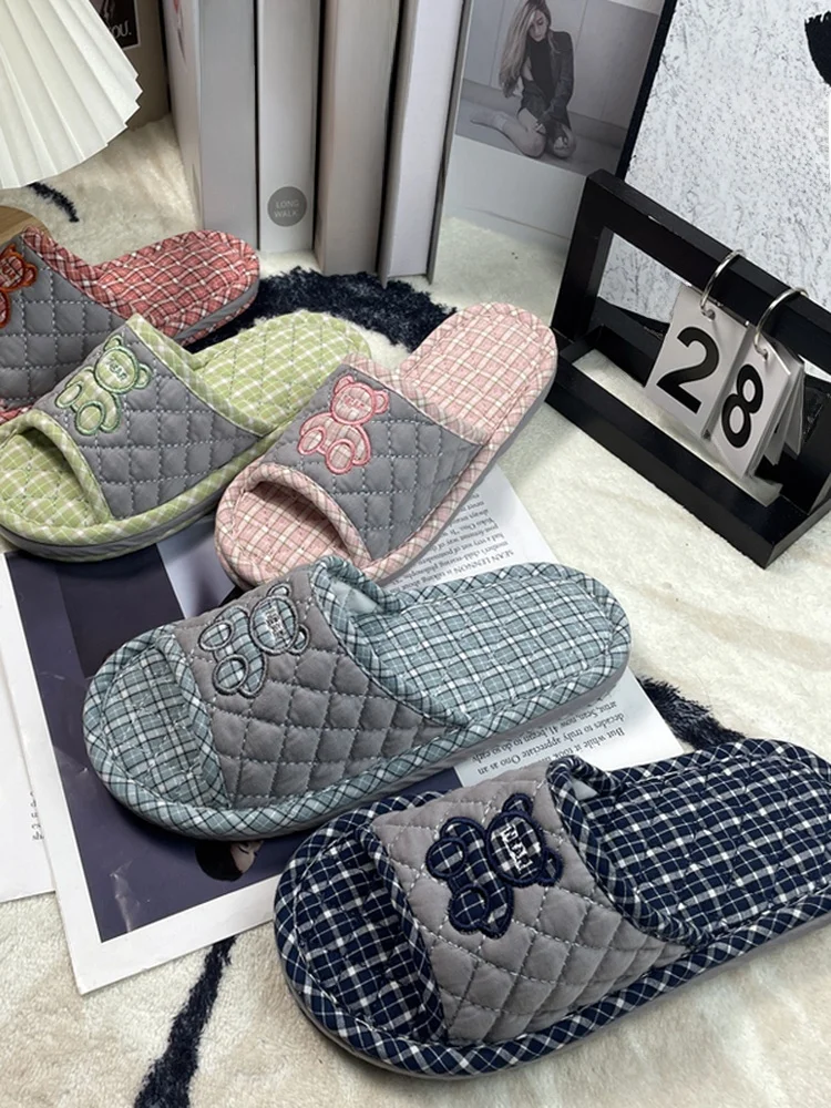 

Couple Cotton Slippers Home Floor Slippers Thi Soft Bot Silent Anti-Slip Spring Autumn Simple Korean Sle Home Cotton S...