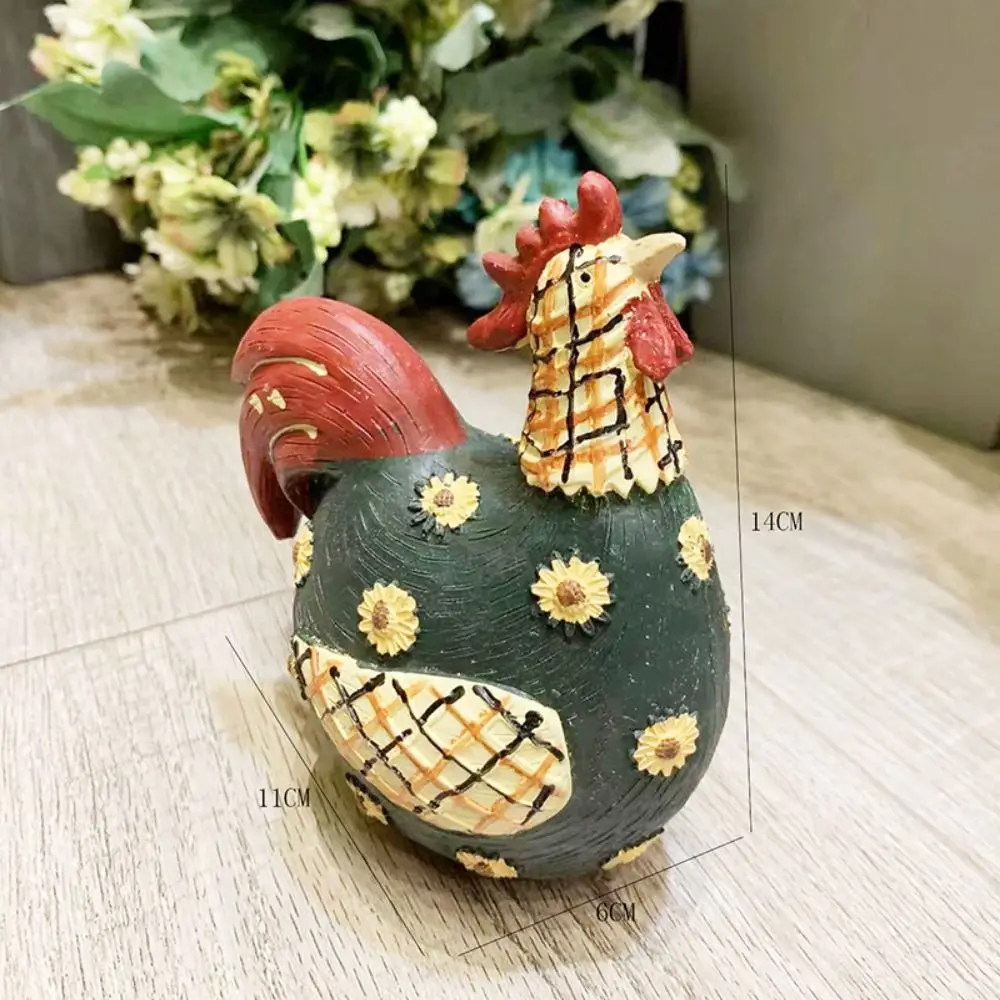 Funny Resin Hen Statue Handmade Cartoon Rooster Model Oil Painting Style Garden Chicken Sculpture Desktop