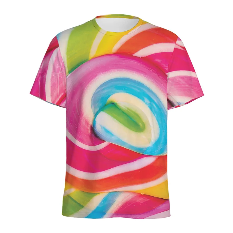 Colorful Lollipop Graphic T-shirt For Men Summer Round Neck Short Sleeves 3D Printed Candy Tee Shirts Casual Oversized T Shirt